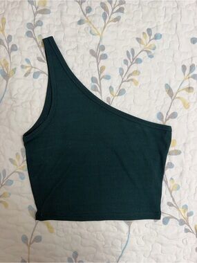 One-Shoulder Ribbed Crop Top - Deep Teal